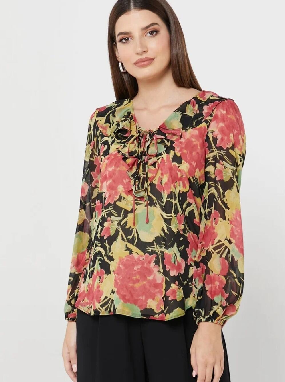 Lauren Ralph Lauren Women's Floral Ruffle Blouse Size Large